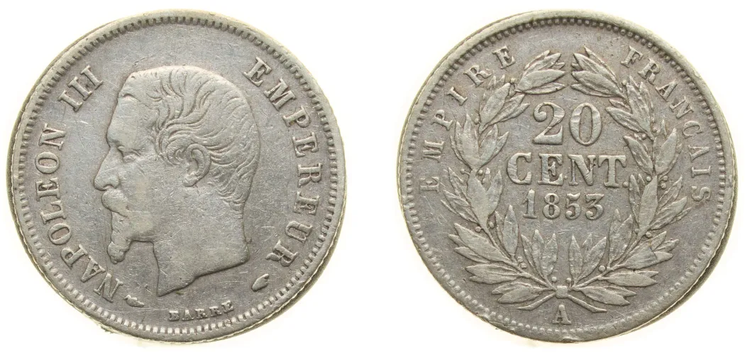 France, Napoleon III, 20 Centimes Blue