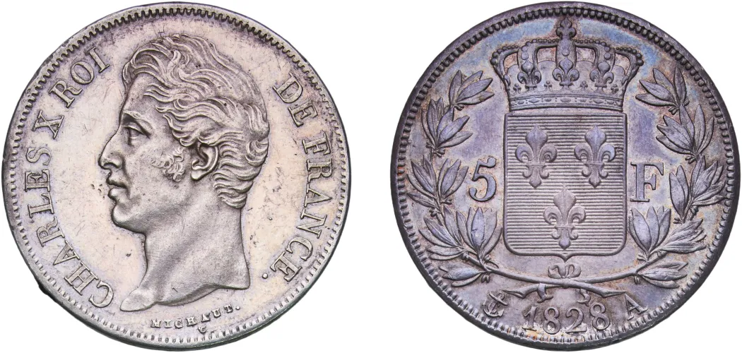 5 Francs - Charles X (2nd type) 1828 A Wonderful patina (AU