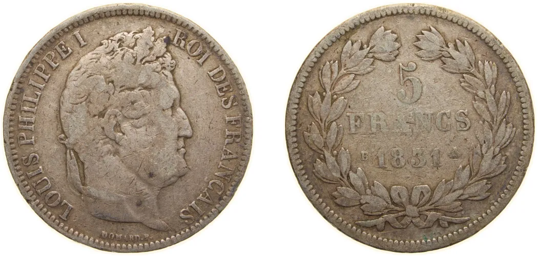 1831 B 5 Francs - Louis-Philippe (VF) - Rouen Mint - France