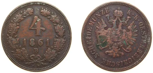 1861 B 4 Kreuzer - Franz Joseph I (XF) - Kremnica / Körmöcbánya