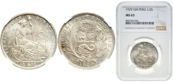 1 Sol 1915 FG (NGC AU 58) - Lima Mint - Peru | Coins NB - Auction