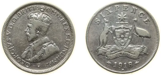 1918 M 6 Pence - George V (VF) - Melbourne Mint - Australia