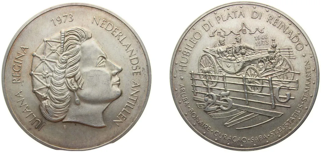 1973 25 Gulden - Juliana (25 Years of Reign) (UNC) - Ottawa Mint