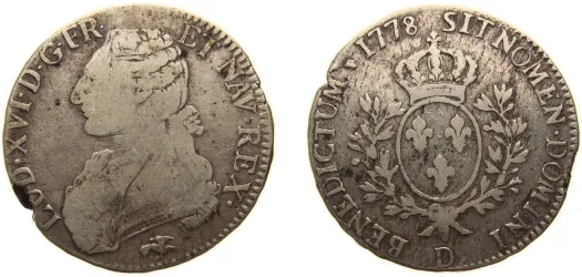 仏；ルイ16世、エキュ、大型銀貨、1778年、牛、Rare 99HD-preview.webp