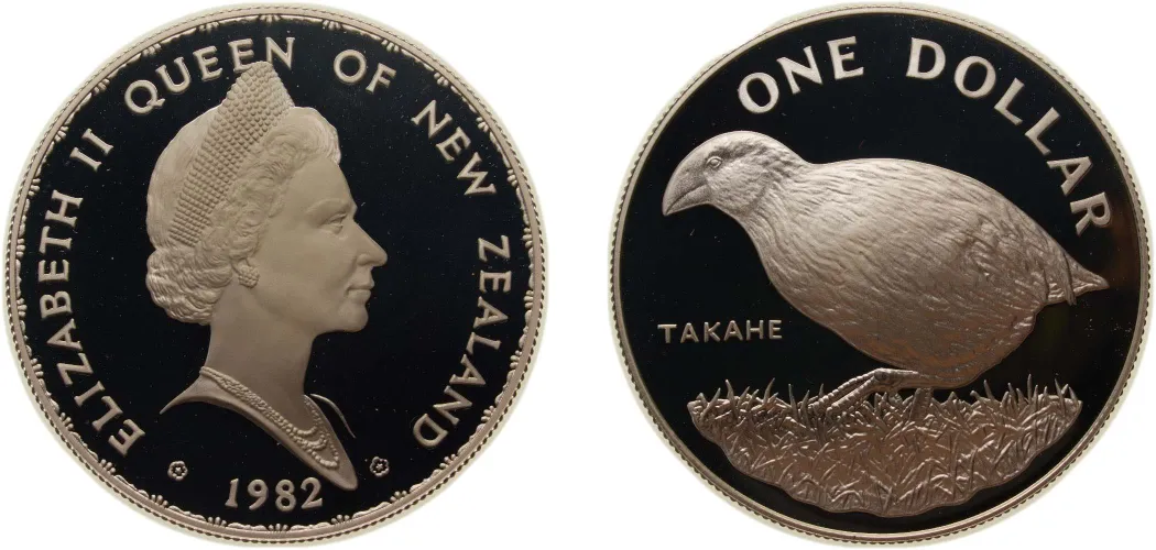 1982 1 Dollar - Elizabeth II (Berry Portrait; Takahe Bird, Silver