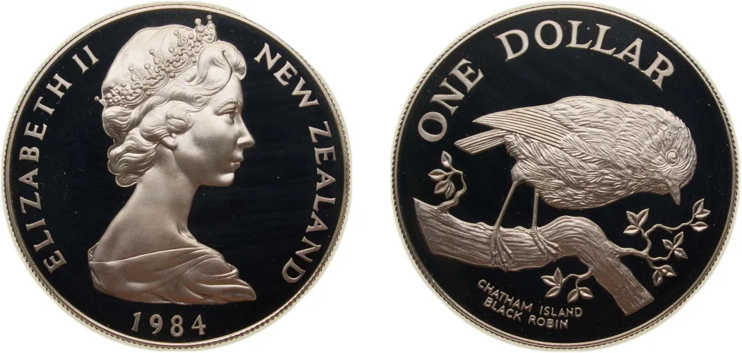 1984年 ニュージーランド銀貨 ブラックロビン銀貨 SV925 プルーフ 1984年 ニュージーランド銀貨 ブラックロビン銀貨 SV925 他プルーフ