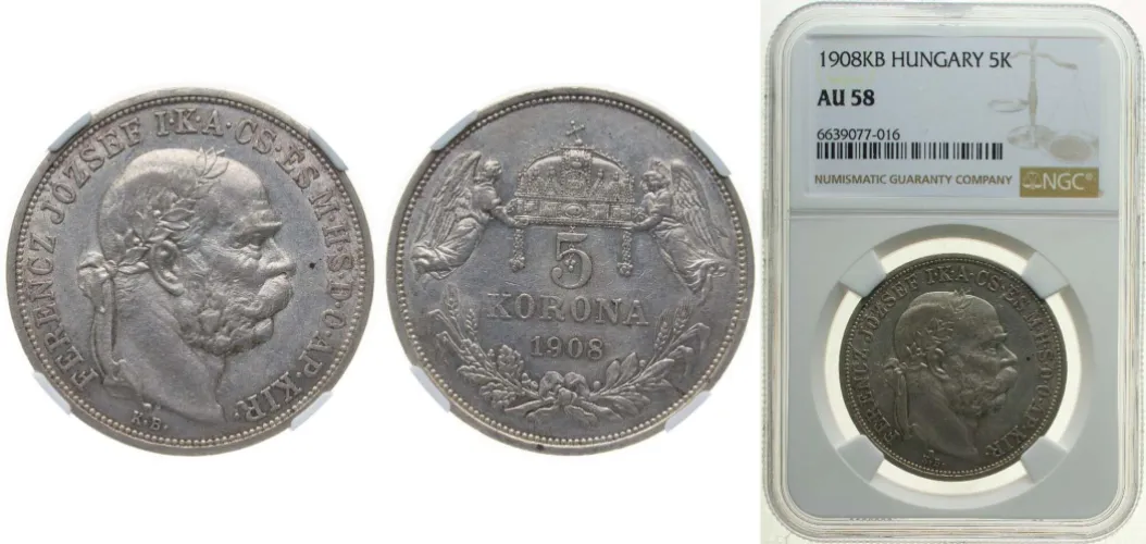 1908 5 Korona - I rFerenc József (NGC AU 58) - Hungary | Coins NB