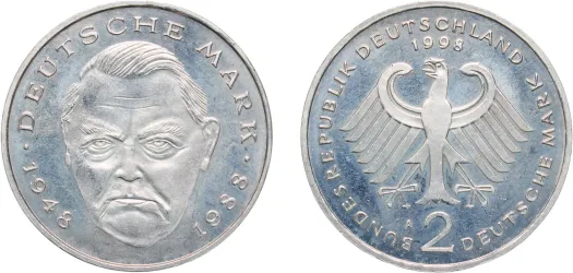 PCGS PR67 1974-F 西ドイツ 2マルク プルーフ 銀貨 Heuss 1974 J 2 Deutsche Mark (Theodor Heuss) (UNC) - Hamburgische Münze