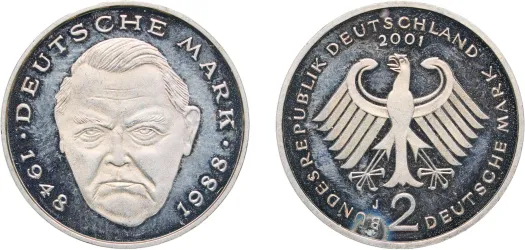 1974 J 2 Deutsche Mark (Theodor Heuss) (UNC) - Hamburgische Münze