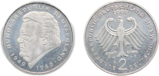 1974 J 2 Deutsche Mark (Theodor Heuss) (UNC) - Hamburgische Münze