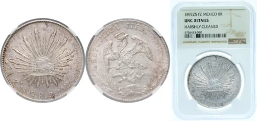 1892 Zs FZ 8 Reales (NGC UNC) - Zacatecas Mint - Mexico | Coins NB