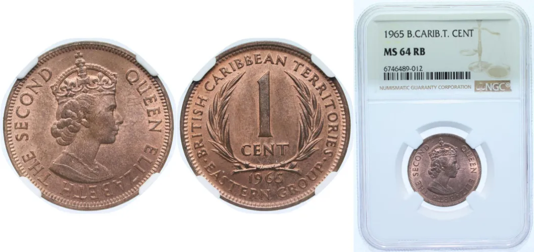 1965 1 Cent - Elizabeth II (1st portrait) (NGC MS 64 RB) - Eastern