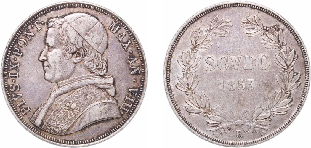 Yahoo!オークション - 銀貨 1853年 ピオ9世 ローマ教皇 バチカン 第255