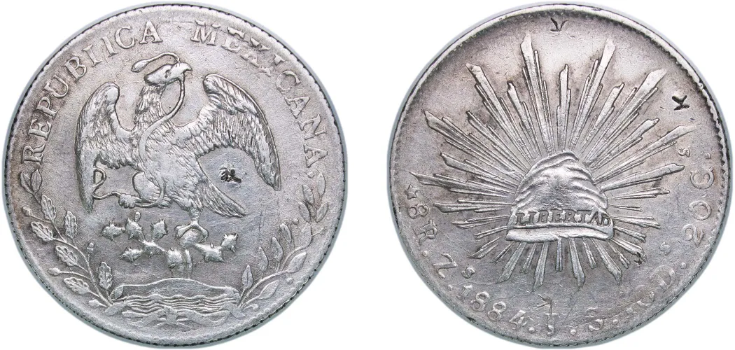 8 Reales 1884 Zs JS (VF) - Zacatecas Mint - Mexico | Coins NB
