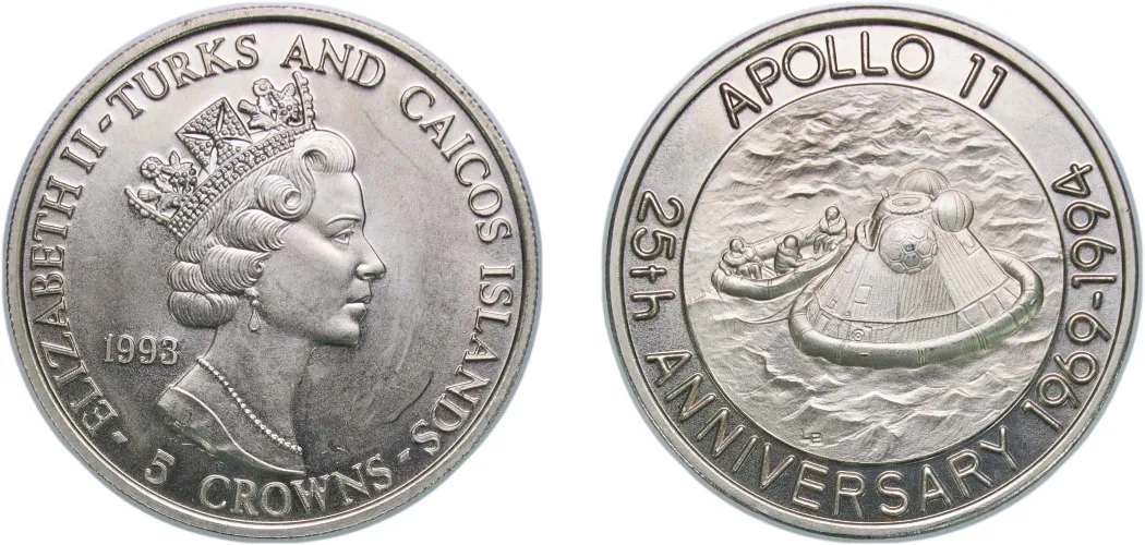 5 Crowns - Elizabeth II (Apollo 11 - Ocean recovery) 1993-Turks