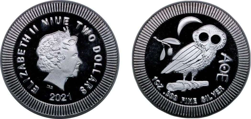 2 Dollars - 1OZ Elizabeth II (Athena Owl) 2021 (PF) - Niue | Coins