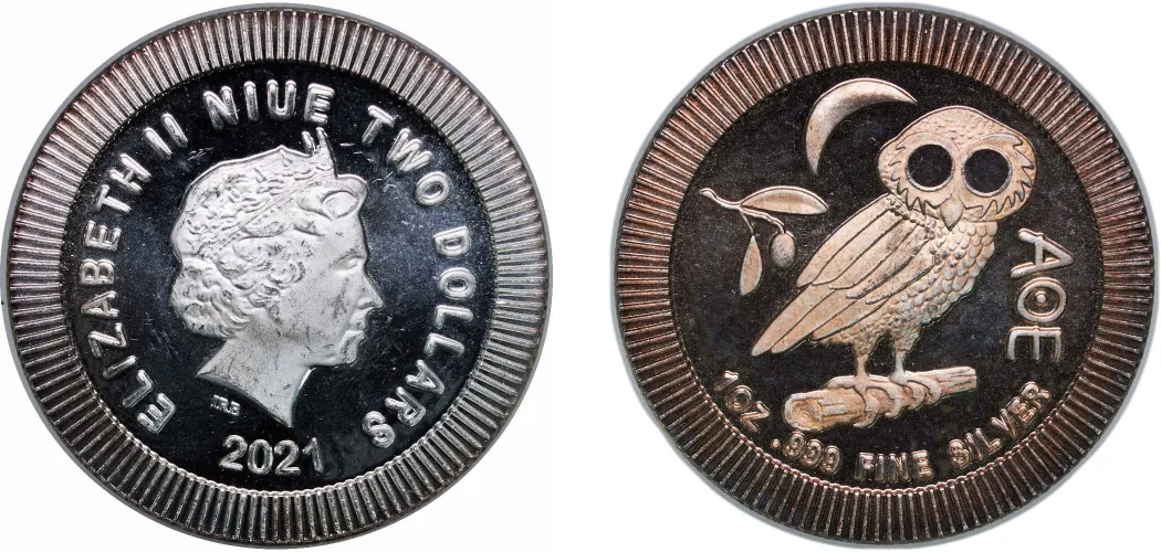 レア☆2021年 ニウエ $2 アテネ フクロウ 1oz 純銀 銀貨  レア 2021年 ニウエ $2 アテネ フクロウ 1oz 純銀 999 銀貨 シルバー