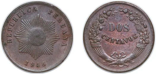 1876 2 Centavos (XF) - Peru | Coins NB - Auction - CoinsNB E-Auction