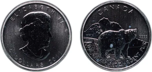 5 Dollars - Elizabeth II (Grizzly Bear) 2011 (BU) - Royal Canadian