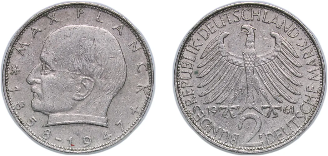 2 Deutsche Mark (Max Planck) 1961 F (VF) - Staatliche Münze Baden