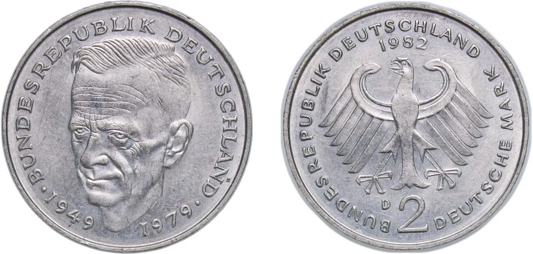 2 Deutsche Mark (Kurt Schumacher) 1982 D (UNC) - Munich Mint