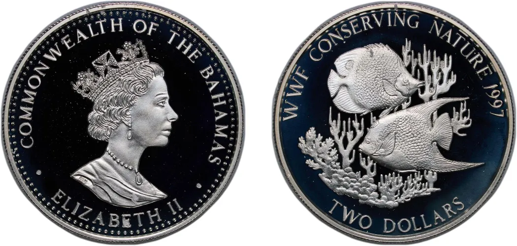 2 Dollars (35 years of WWF) 1997 (PF) - The Bahamas | Coins NB