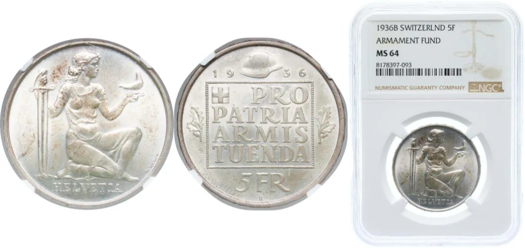 5 Francs (War bond) 1936 B (NGC MS 64) - Bern Mint - Switzerland