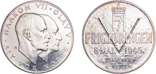 25 Kroner - Olav V (Liberation) 1970 (UNC) - Royal Norwegian Mint