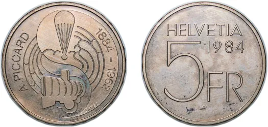 5 Francs (Auguste Piccard) 1984 (UNC) - Bern Mint - Switzerland