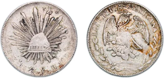 8 Reales 1873 Zs YH (XF) - Zacatecas Mint - Mexico | Coins NB
