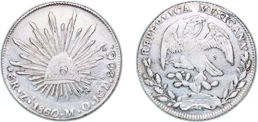 記念币 8 Reales 1860/59 Zs MO (VF) - Zacatecas Mint - Mexico | Coins NB