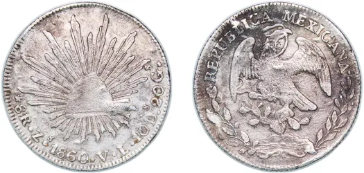 8 Reales 1860 Zs VL (VF) - Zacatecas Mint - Mexico | Coins NB
