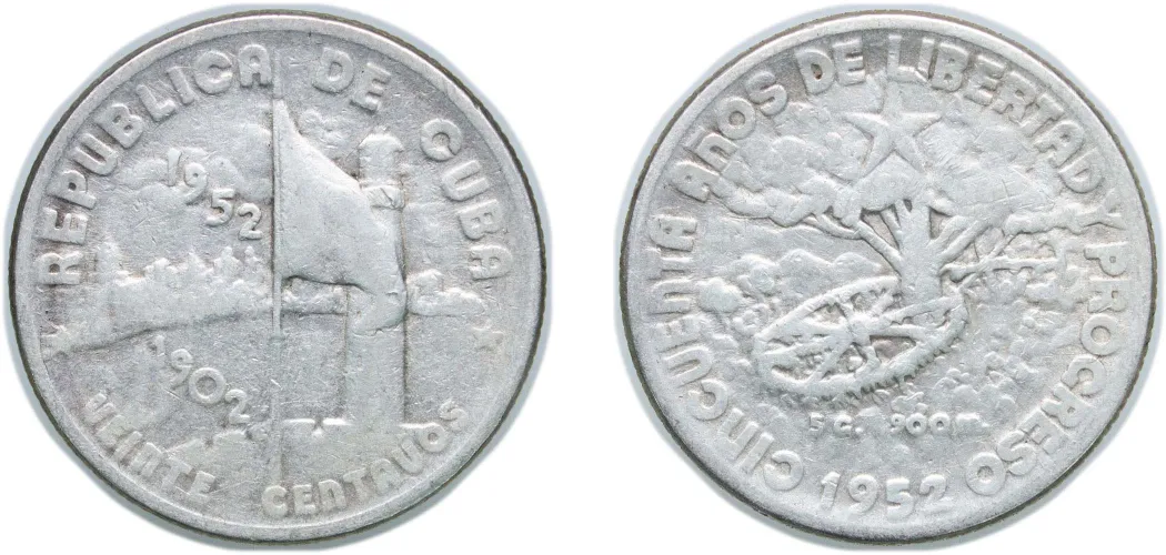 1952年 キューバ 20セント銀貨 PCGS 認証 【公式通販】
