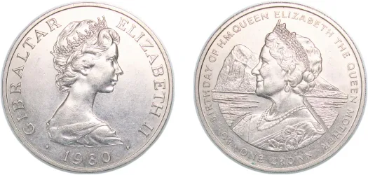 1 Crown - Elizabeth II (Queen Mother) 1980 (UNC) - Gibraltar