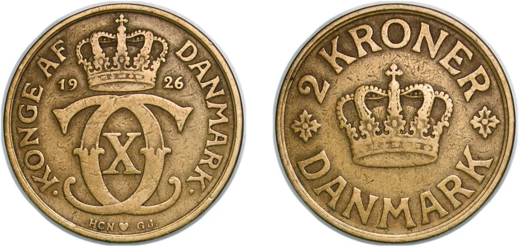 2 Kroner - Christian X 1926 HCN♥GJ (XF) - Denmark | Coins NB