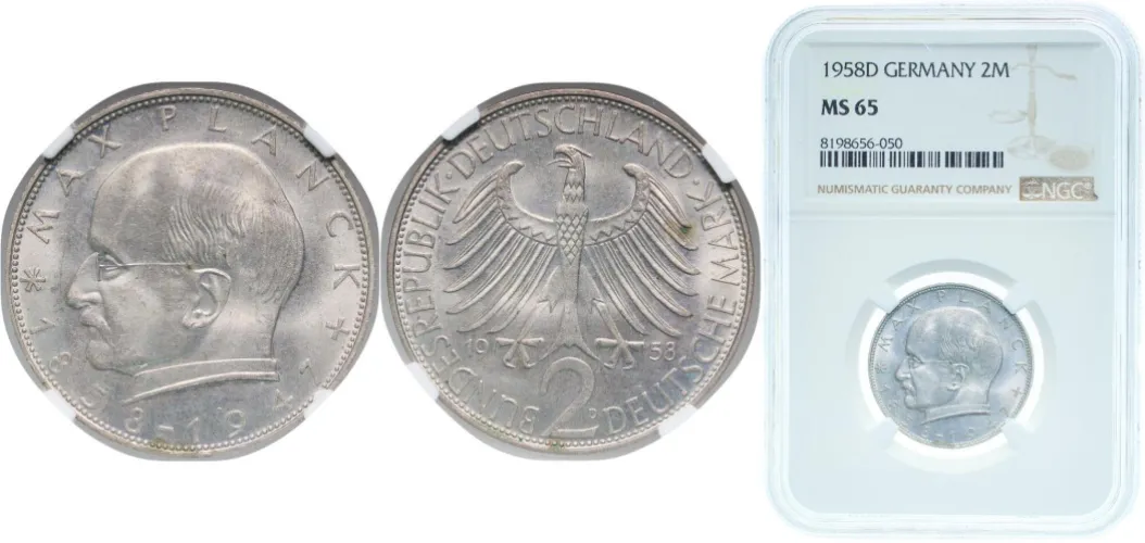 2 Deutsche Mark (Max Planck) 1958 D (NGC MS 65) - Munich Mint