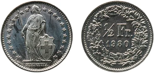 1 Franc (Helvetia standing; silver) 1943 B (AU) - Bern Mint