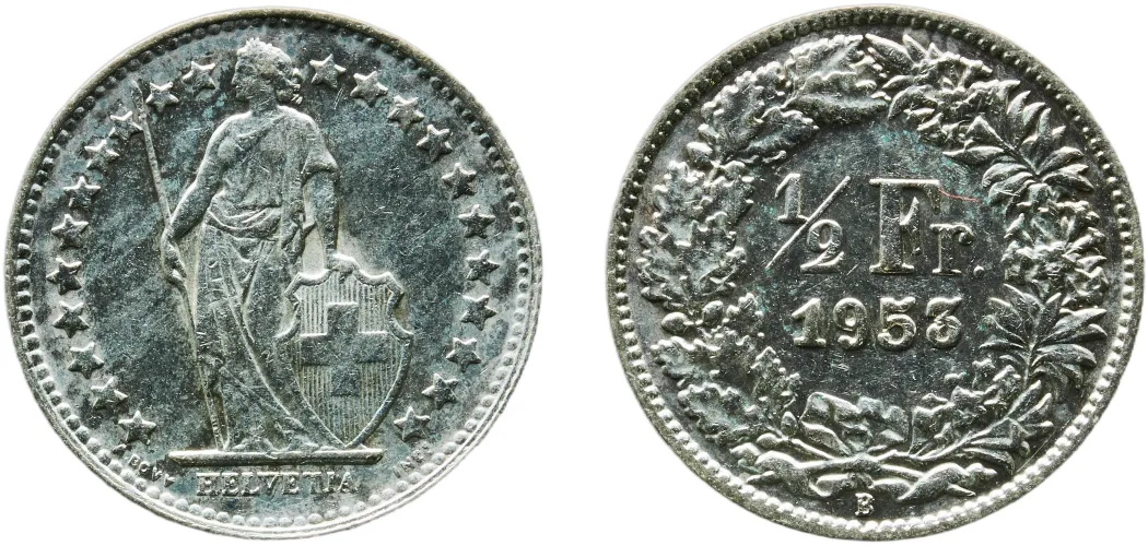 ½ Franc (Helvetia standing; silver) 1953 B-Switzerland