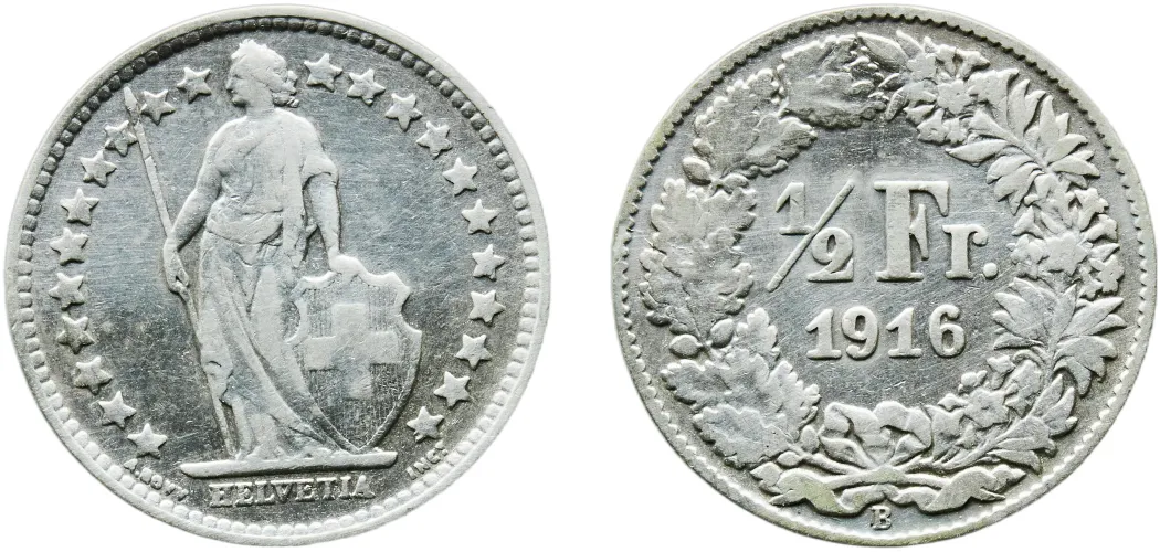 ½ Franc (Helvetia standing; silver) 1916 B-Switzerland