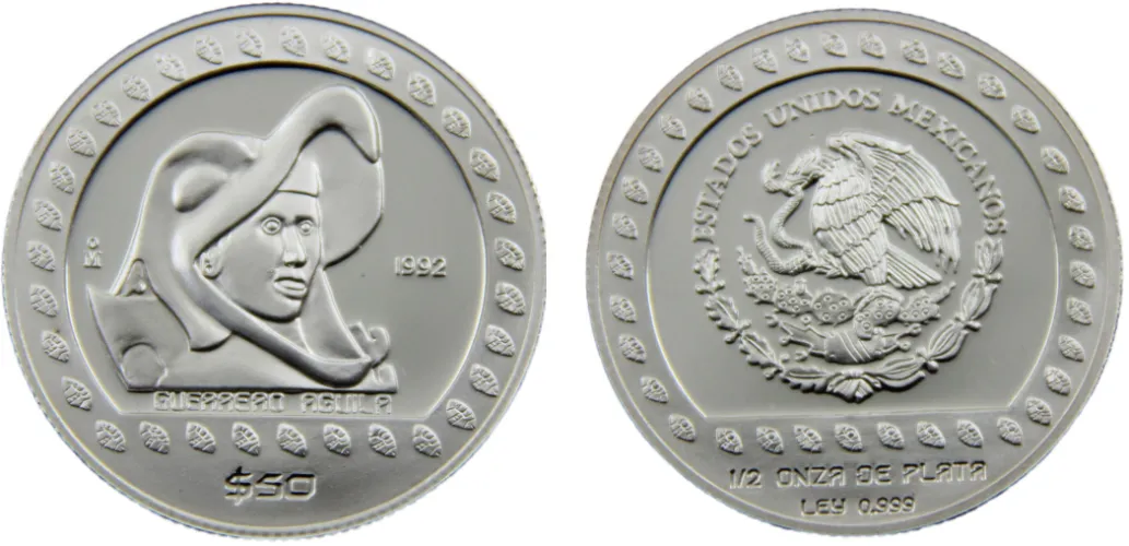 1992 Mo 50 Pesos / ½ Onza Bullion Coinage, Pre-Columbian Aztec