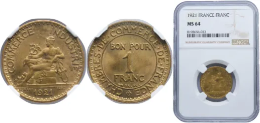 1 Franc (Chambers of Commerce) 1921 (NGC MS 64) - Paris Mint