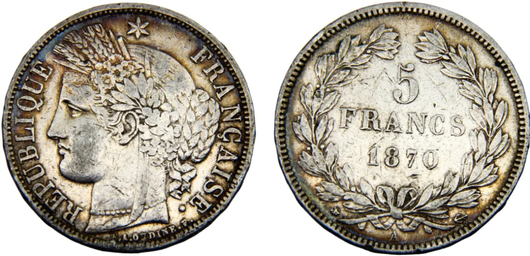 1870 A 5 Francs Ceres (XF) - Paris mint - France | Coins NB