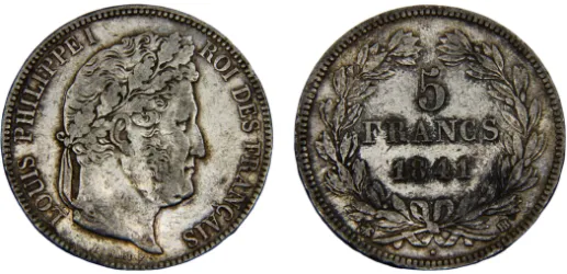 外国銀貨　フランス5F銀貨　1841年 1841 Year French Coins for sale | eBay