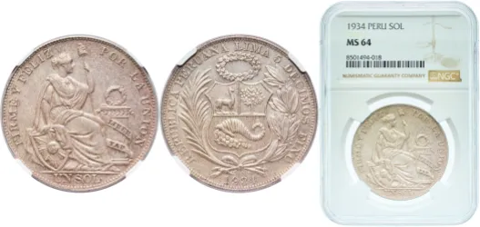 1 Sol 1934 (NGC MS 64) - Philadelphia Mint - Peru | Coins NB