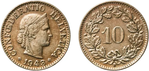 10 Rappen (Libertas; copper-nickel) 1978 (UNC) - Bern Mint