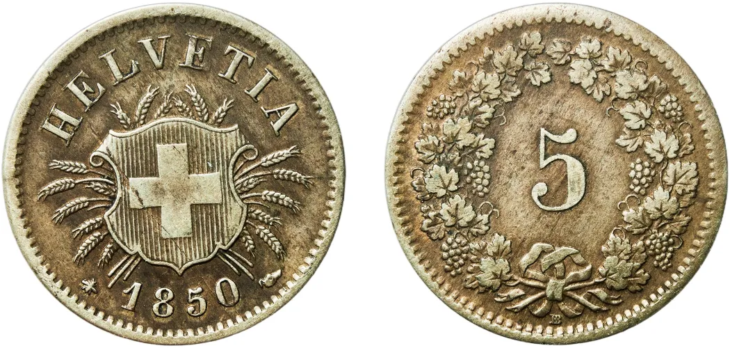 5 Rappen (Coat of arms) 1850 (XF) - Switzerland | Coins NB