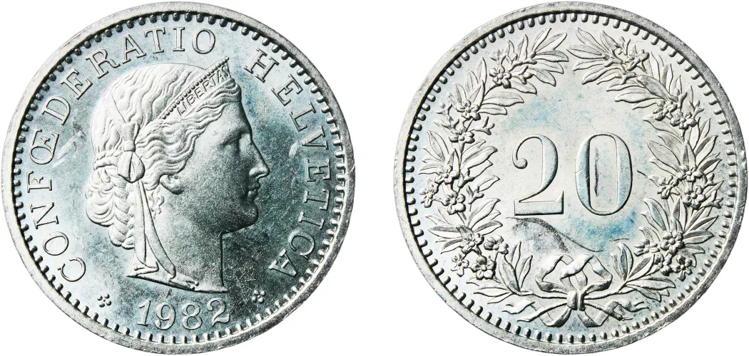 20 Rappen (Libertas; copper-nickel) 1982 (UNC) - Bern Mint