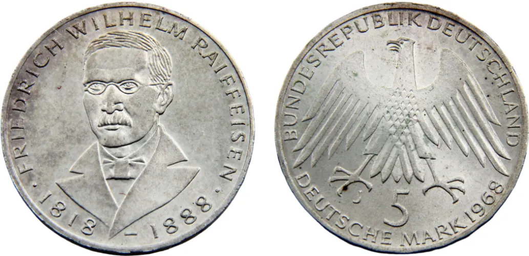 1968 J 5 Deutsche Mark 150th Anniversary of the birth of Friedrich