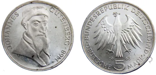 東ドイツ 1968 10マルク銀貨 500th Death anniversary of printer