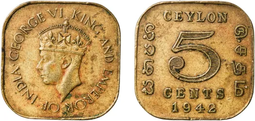 セイロン(スリランカ) FIVE&ONE RUPEES Ceylon | 5 Cents Coin | King